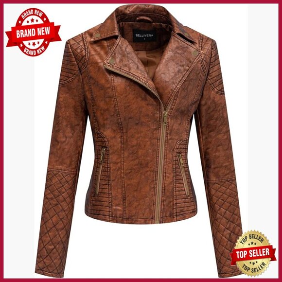Jackets & Blazers - Faux Leather Motorcycle Jacket Slim Fit Long Sleeve Zipper Pockets